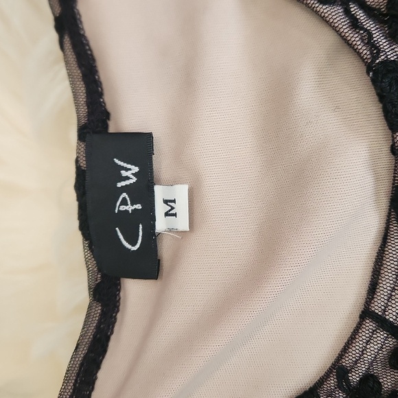 C.P.W. Black Nude and Black Lace Vintage Y2k Fitted Tank Top - Picture 3 of 4